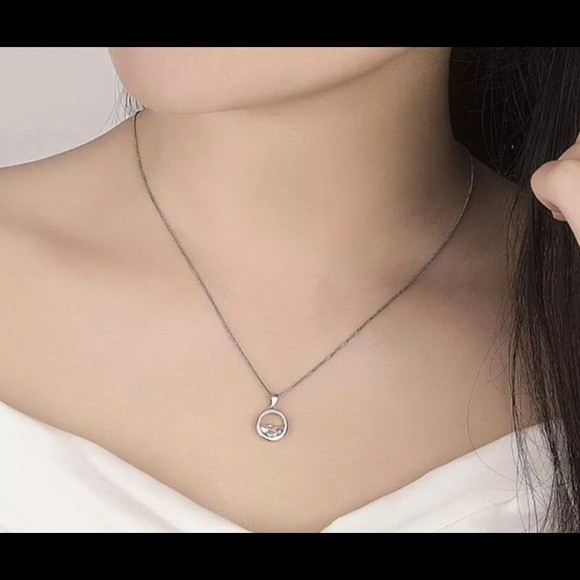 Women Cute Jewelry Cubic Zirconia Silver Necklace Pendants Wedding Gifts - Picture 4 of 5